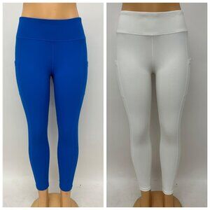 2 Pcs Women's High Waisted Yoga Leggings with Pockets, Blue and White
